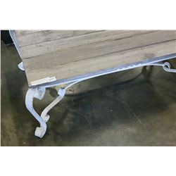 WHITE CAST IRON BASE COFFEE TABLE WITH BARNBOARD TOP