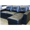 Image 2 : NEW MODERN BLACK GEL LEATHER SOFA WITH MOVABLE CHAISE LOUNGE, AND REMOVABLE SEAT CUSHIONS, RETAIL $1
