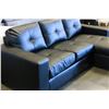Image 3 : NEW MODERN BLACK GEL LEATHER SOFA WITH MOVABLE CHAISE LOUNGE, AND REMOVABLE SEAT CUSHIONS, RETAIL $1