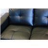 Image 4 : NEW MODERN BLACK GEL LEATHER SOFA WITH MOVABLE CHAISE LOUNGE, AND REMOVABLE SEAT CUSHIONS, RETAIL $1