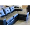 Image 5 : NEW MODERN BLACK GEL LEATHER SOFA WITH MOVABLE CHAISE LOUNGE, AND REMOVABLE SEAT CUSHIONS, RETAIL $1