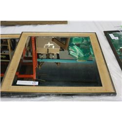 MODERN CHROME AND WOOD FRAMED BEVELLED WALL MIRROR