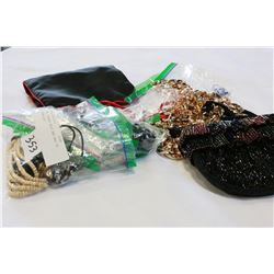 TWO PURSES BELT AND BAG OF JEWELLRY