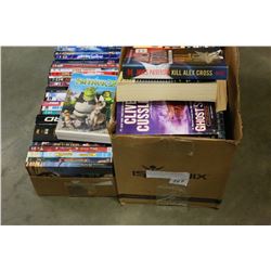 BOX OF MOVIES AND BOX OF NEW RELEASE NOVELS