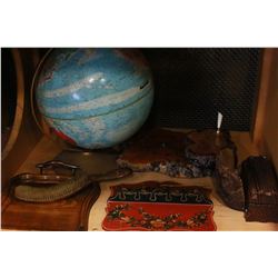 ANTIQUE CRUMB TRAY AND OTHER COLLECTIBLES AND WORLD GLOBE