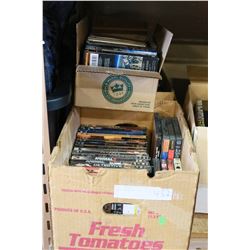 THREE BOXES OF DVDS