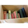 Image 2 : BOX OF VINTAGE BOOKS AND TWO CRYSTAL CANDLESTICKS