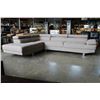 Image 1 : BRAND NEW MODERN 2 PIECE SECTIONAL SOFA IN GREY FABRIC, WITH ADJUSTABLE HEAD REST, RETAIL $2499