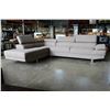 Image 2 : BRAND NEW MODERN 2 PIECE SECTIONAL SOFA IN GREY FABRIC, WITH ADJUSTABLE HEAD REST, RETAIL $2499