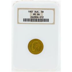 1901 Russia 5 Roubles Gold Coin NGC MS66