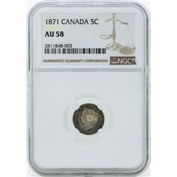 1871 Canada 5 Cent Coin NGC AU58