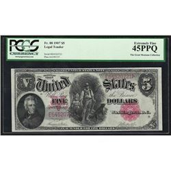 1907 $5 Legal Tender Woodchopper Note PCGS Extremely Fine 45PPQ