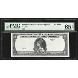 1929 American Bank Note Company Test Note 10 Units PMG Gem Uncirculated 65EPQ