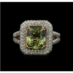 14KT Rose Gold 4.52ct GIA Cert Green Sapphire and Diamond Ring