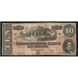 1864 $10 The Confederate States of America Note