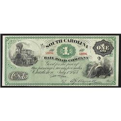 1873 $1 The South Carolina Rail Road Company Obsolete Bank Note