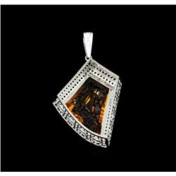18KT White Gold 57.63ctw Citrine Quartz, Sapphire and Diamond Pendant