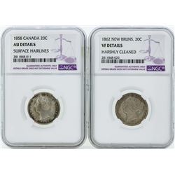 Lot of (2) 1858 Canada 20 Cent Coin NGC AU Details and 1862 New Bruns. 20 Cent C