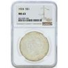 Image 1 : 1924 $1 Peace Silver Dollar Coin NGC MS63