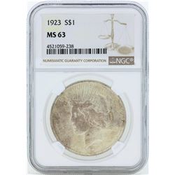 1923 $1 Peace Silver Dollar Coin NGC MS63