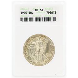 1945 Walking Liberty Half Dollar Coin ANACS MS63