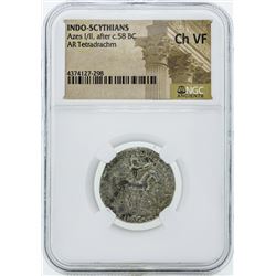 58 BC Indo Scythians Azes I/II AR Tetradrachm Coin NGC Ch VF