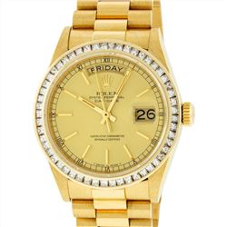 Rolex Mens President 18K Yellow Gold 2.75ctw Diamond Day Date Wristwatch