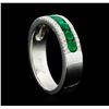 Image 4 : 14KT White Gold 0.60ctw Emerald and Diamond Ring