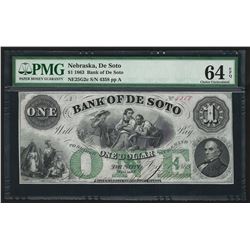 1863 $1 Nebraska Bank of De Soto Obsolete Bank Note PMG Choice Uncirculated 64EP