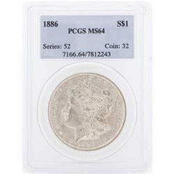 1886 $1 Morgan Silver Dollar Coin PCGS MS64