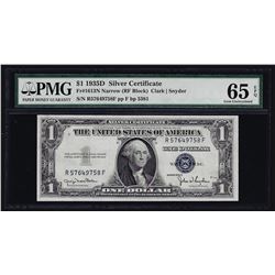 1935D $1 Silver Certificate Note Narrow PMG Gem Uncirculated 65EPQ