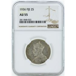 1936 Fiji 2 Shillings Coin NGC AU55