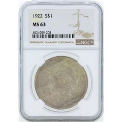 1922 $1 Peace Silver Dollar Coin NGC MS63