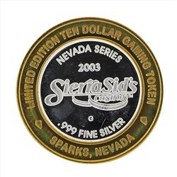.999 Silver Sierra Sids Casino $10 Casino Gaming Token Limited Edition