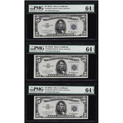 Lot of (3) 1953A $5 Silver Certificate Notes PMG 64EPQ