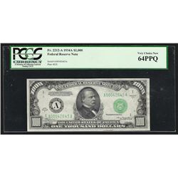 1934A $1,000 Federal Reserve Note Boston PCGS Very Choice New 64PPQ