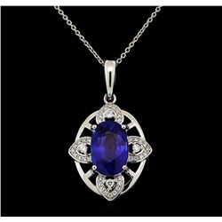 Platinum 5.40ct Sapphire and Diamond Pendant with Chain