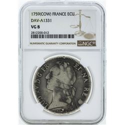 1759 France ECU DAV-A1331 Silver Coin NGC VG8
