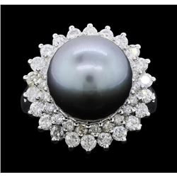 14KT White Gold Pearl and Diamond Ring