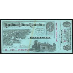June 16th 1896 Republican National Convention St. Louis Ticket