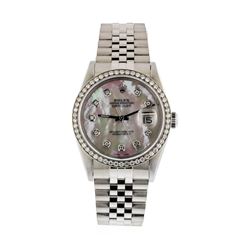 Mens Stainless Steel Rolex Datejust Wristwatch with MOP Diamond Dial