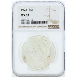 1923 $1 Peace Silver Dollar Coin NGC MS63