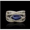Image 1 : 18KT White Gold 2.33ct Blue Sapphire and Diamond Ring