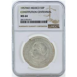 1957MO Mexico 5 Pesos Constitution Centennial Silver Coin NGC MS64