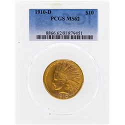 1910-D $10 Indian Head Eagle Gold Coin PCGS MS62
