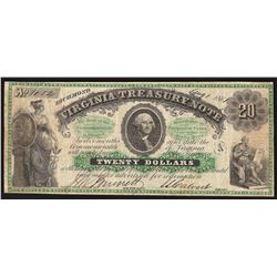 1861 $20 Virginia Treasury Obsolete Bank Note