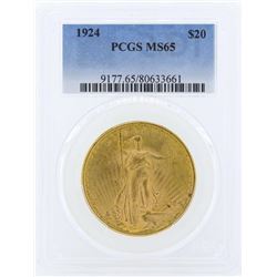 1924 $20 St. Gaudens Double Eagle Gold Coin PCGS MS65