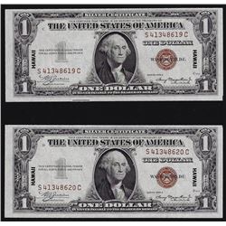 (2) Consecutive 1935A $1 Silver Certificate WWII Emergency Hawaii Notes