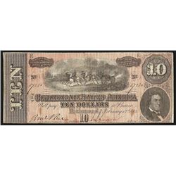 1864 $10 The Confederate States of America Note