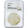Image 1 : 1922 $1 Peace Silver Dollar Coin NGC MS63